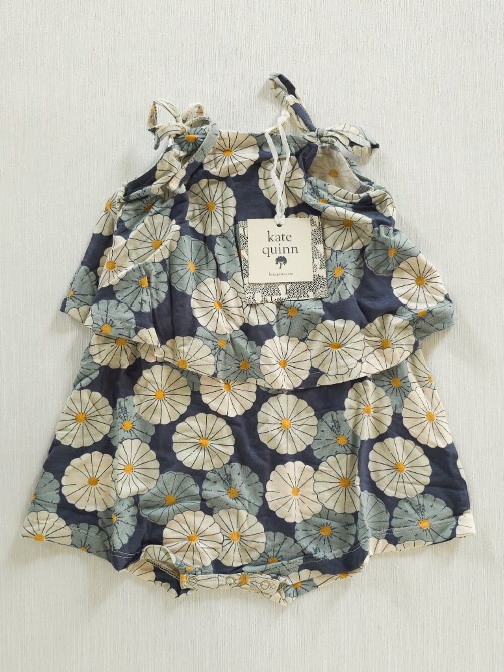 Kate Quinn Vintage Daisy Spaghetti Tie Ruffle Shortie Bamboo - 6-12 Months New